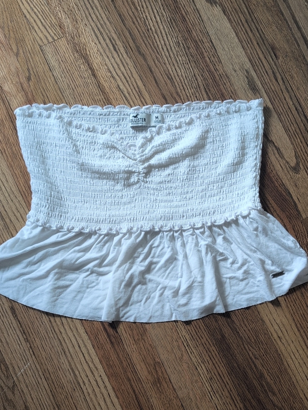 Hollister White Smocked Ruffle Tube Top